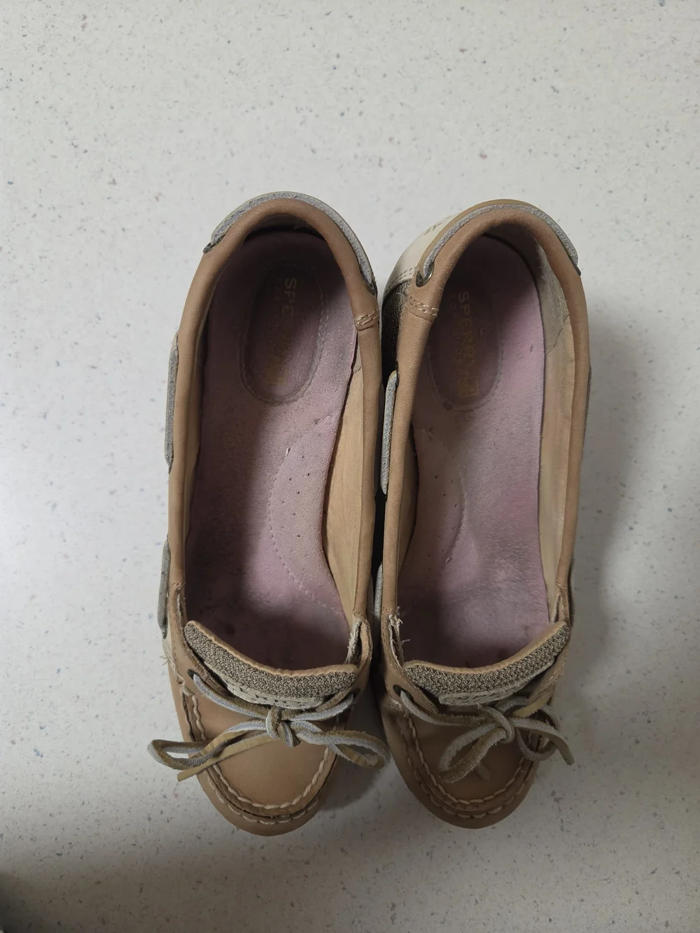 Sperry Tan and Cream Wedge Boat Shoes